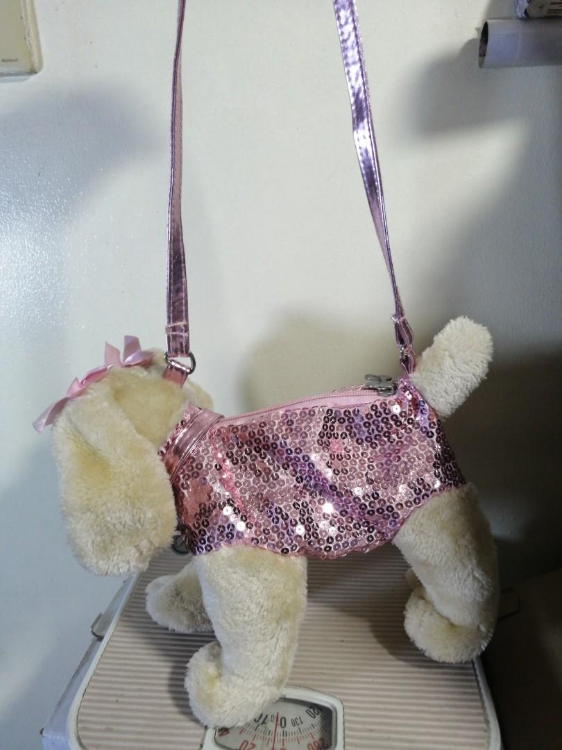 POOCHIE & CO. Girls Sequin Puppy Purse pink,tan,silver Soft Dog Puppy Plush  | eBay
