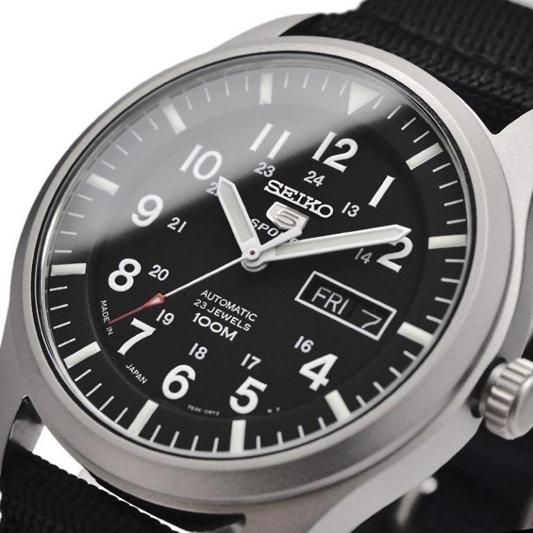 Seiko 5 sports automatic made in japan black dial store nylon strap watch snzg15j1 men's