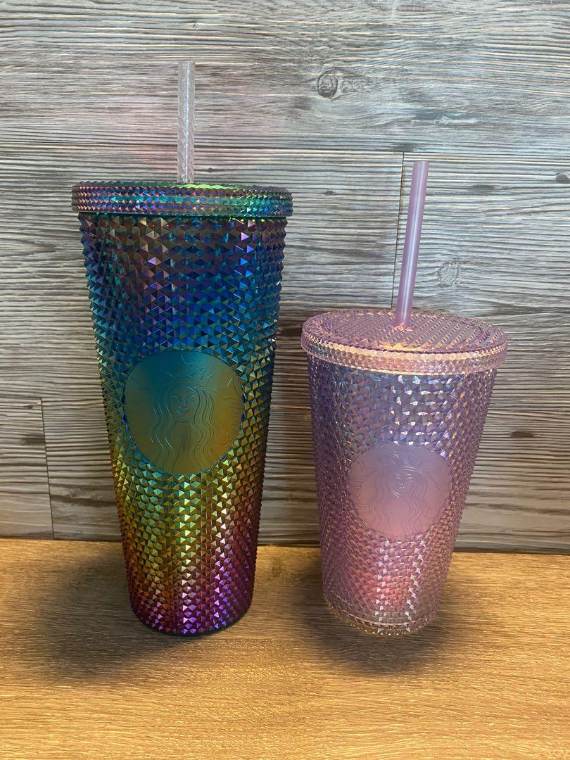 Starbucks oil slick rainbow bling set studded cold cup tumbler