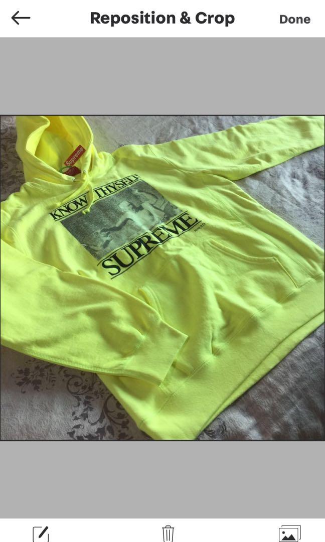 Supreme Know Thyself Hooded Sweatshirt Bright Yellow Men s Fashion Tops Sets Hoodies on Carousell