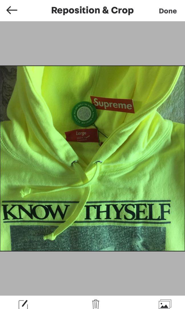 Supreme Know Thyself Hooded Sweatshirt Bright Yellow Men s Fashion Tops Sets Hoodies on Carousell