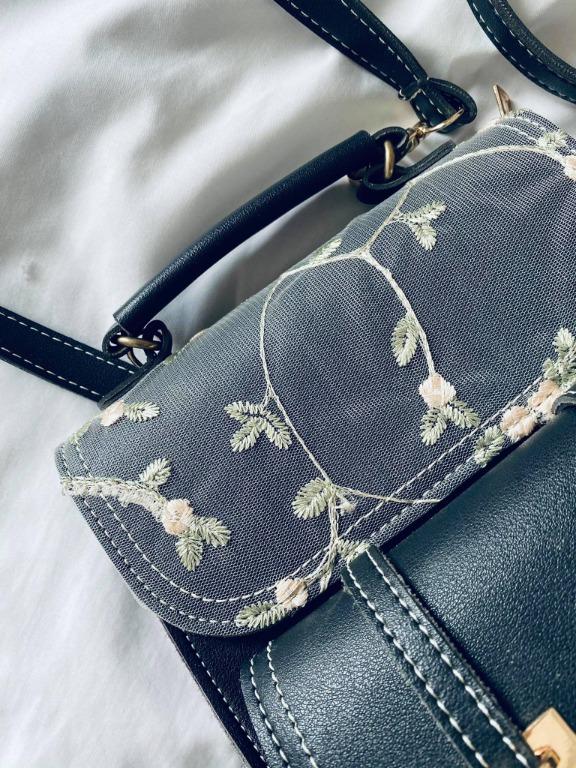 Olives floral embroidery leather backpack clearance
