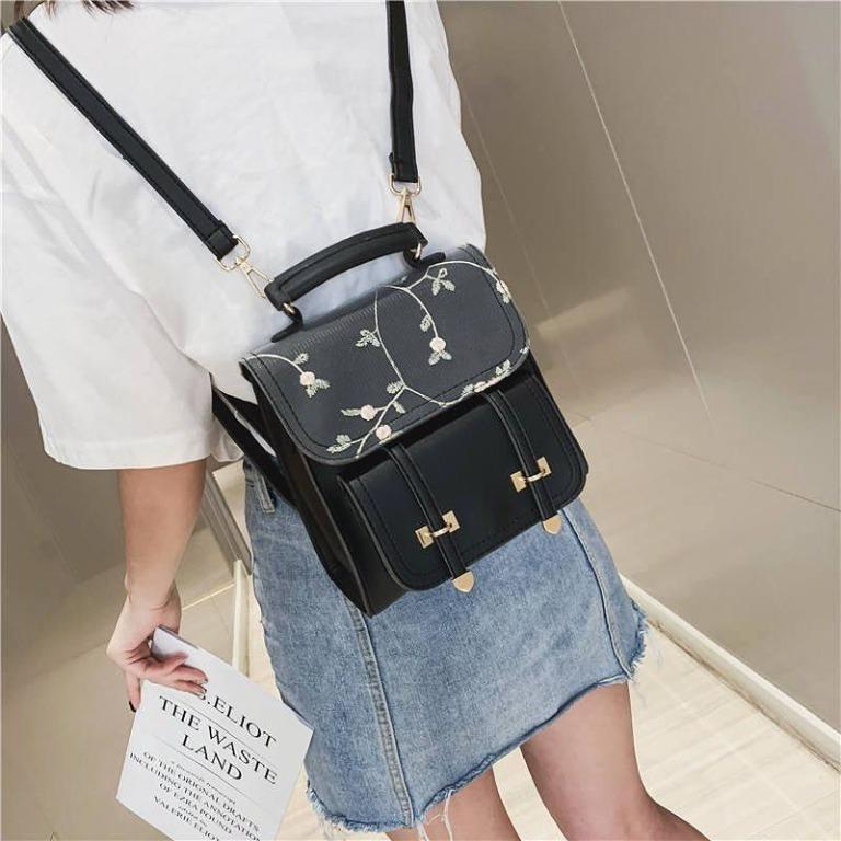 Think Olives Floral Embroidery Leather Backpack