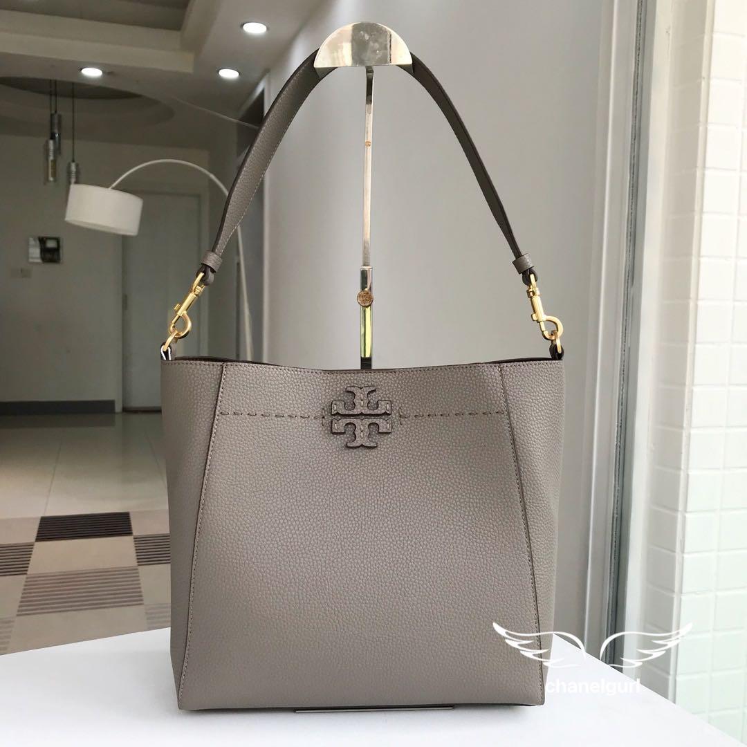 Tory Burch McGraw Hobo Bucket Bag Grey, Women's Fashion, Bags & Wallets, Tote  Bags on Carousell
