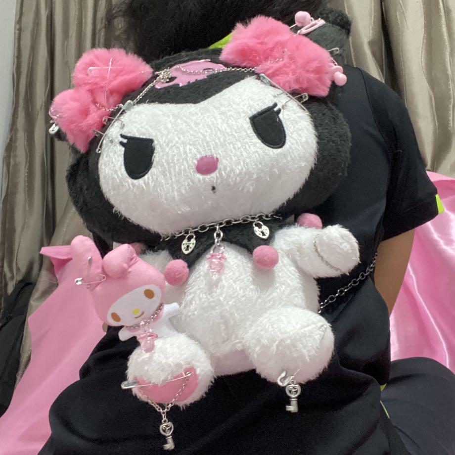 y2k goth edgy grunge kawaii lolita pink kuromi and my melody plush backpack