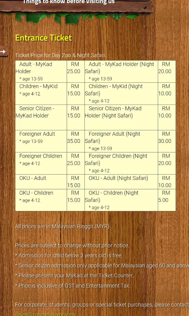 Zoo melaka tiket