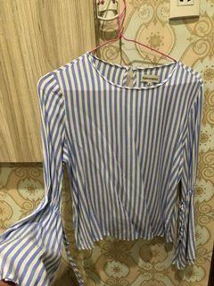 Blouse lengan panjang biru stripes