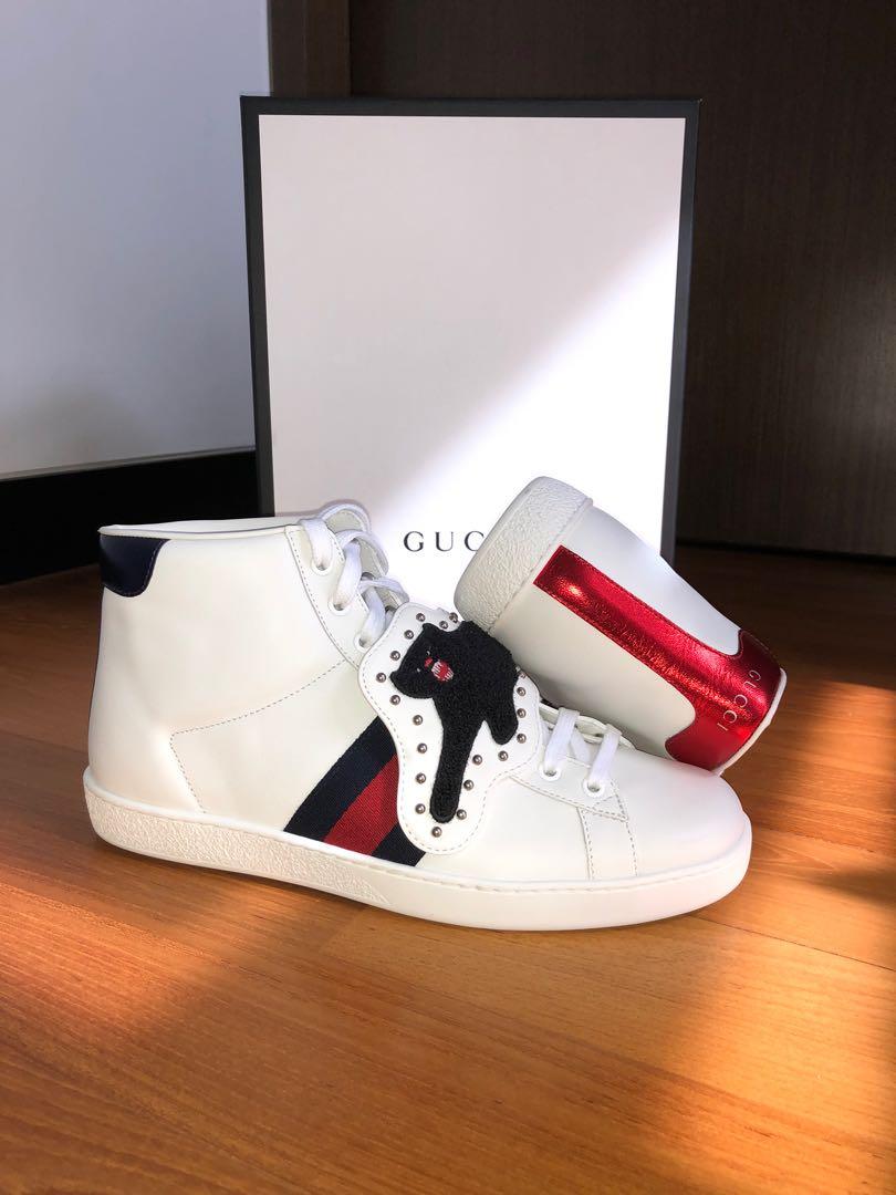 DROP** Brand New Gucci Ace High-Top Sneakers With Removable Patch, Men's Fashion, Dress on Carousell