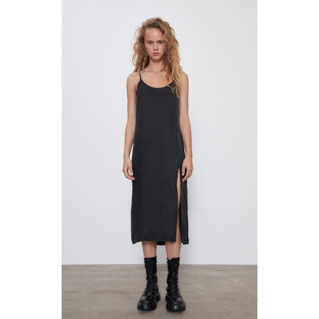 Black midi sales cami slip dress