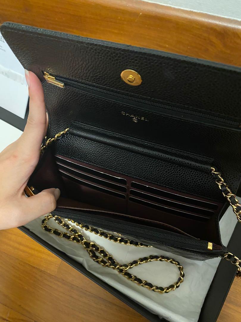 Chanel wallet on discount chain grained calfskin
