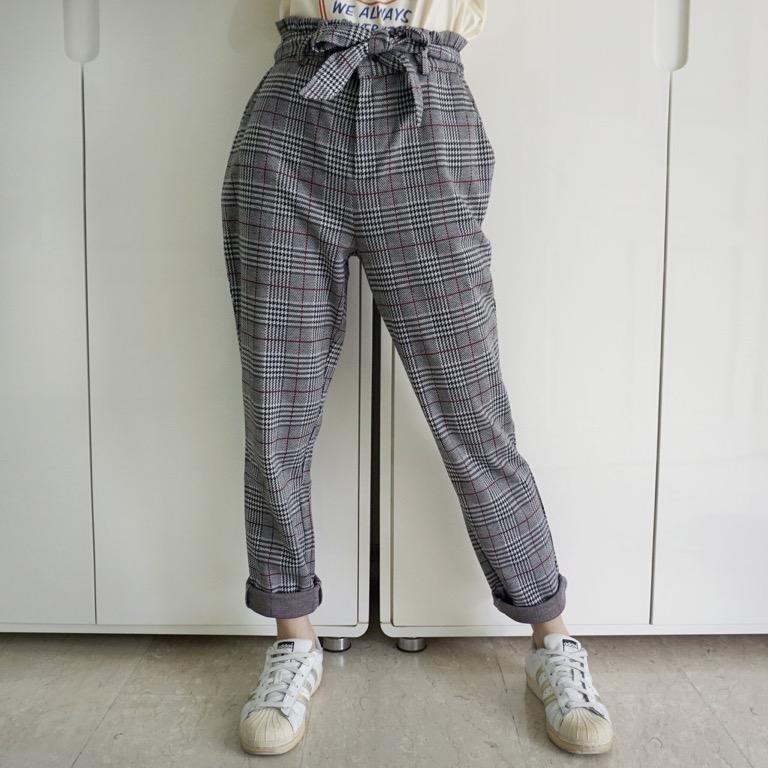 Glen Plaid Paperbag Pants Gray