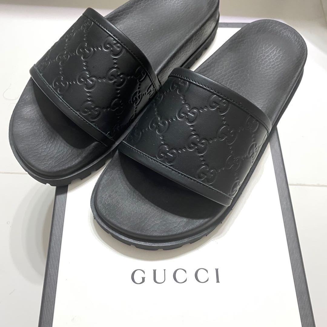Gucci Black Calf Leather Signature Pursuit Slides Luxury Sneakers