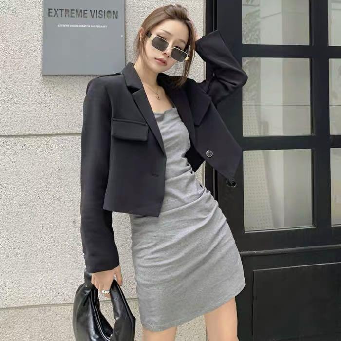 instock* Ulzzang black crop blazer 