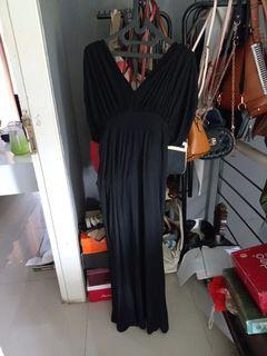 Long dress black bahan kaos