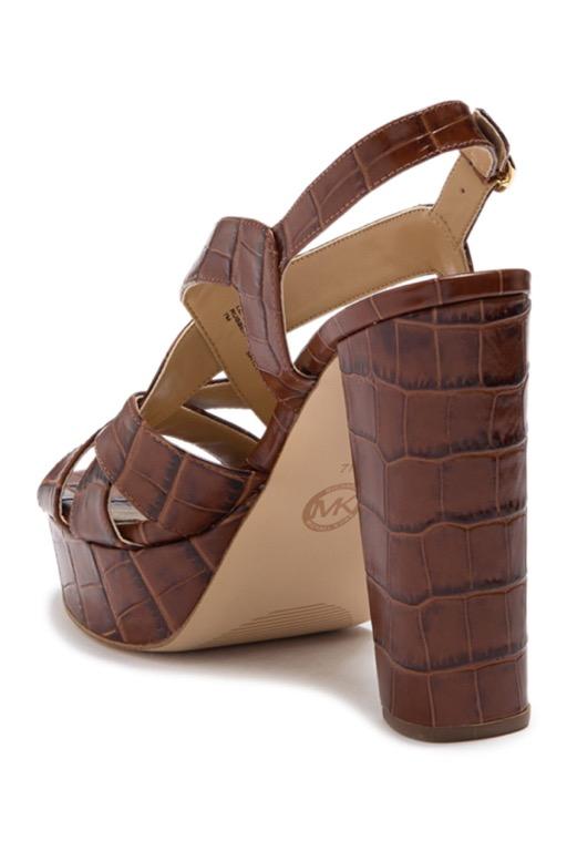 MICHAEL KORS Audrina Croc Embossed Platform Heeled Sandal Chestnut AUTHENTIC Women s Fashion Footwear Sandals on Carousell