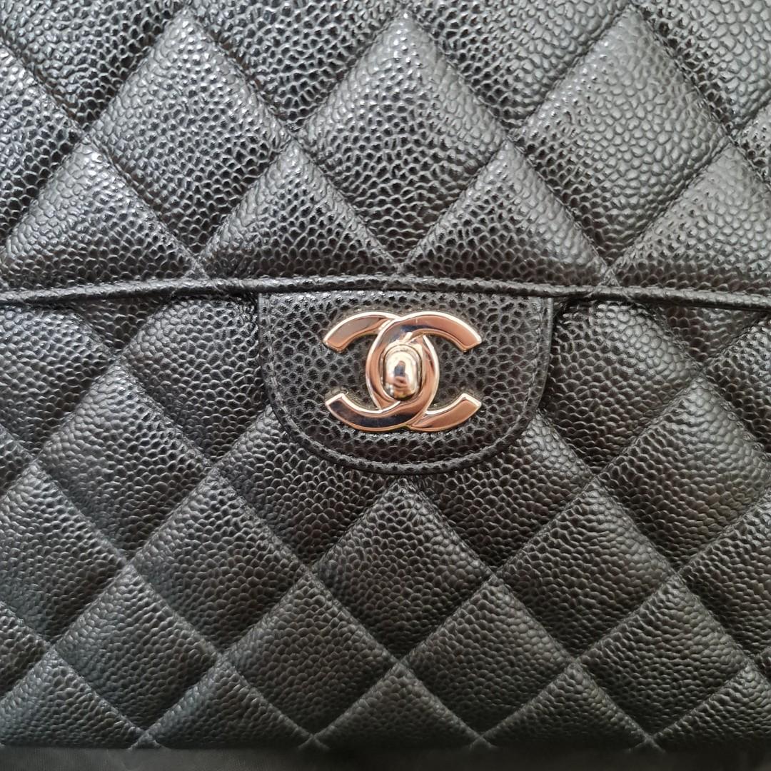 RARE! Authentic Chanel Vintage Jumbo in Black Caviar Leather with Silver  Hardware SHW