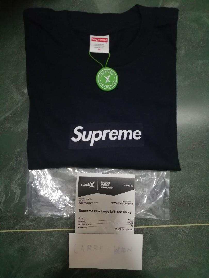 Supreme box logo LS tee Navy M size, 女裝, 上衣, T-shirt - Carousell