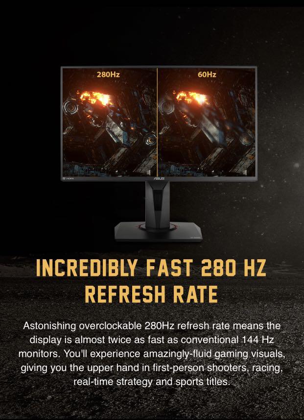 TUF Gaming VG259QM G-SYNC Compatible Gaming Monitor – 24.5 inch Full HD 1920x1080), Fast IPS, Overclockable 280Hz (Above 240Hz, 144Hz), 1ms (GTG), Extreme  Low Motion Blur Sync, G-SYNC Compatible, DisplayHDR™ 400, Computers