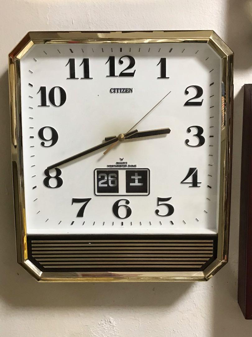 Vintage Citizen day and date alarm wall clock, Hobbies & Toys