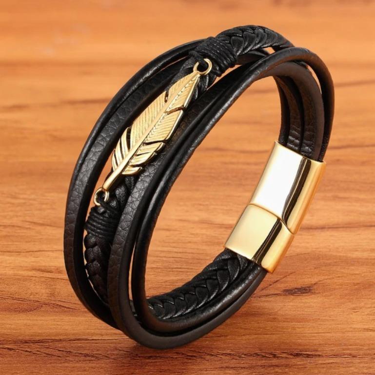 Mens sales leather bangle