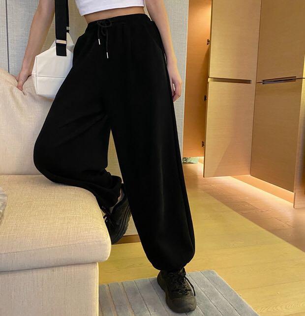 Black Baggy Cuffed Sweatpants Women s Fashion Bottoms Other