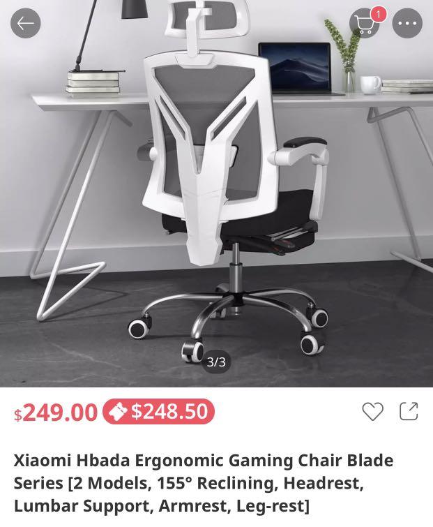 Wts as good as new xiaomi hbada ergonomic computer gaming chair Furniture Home Living Furniture Tables Sets on Carousell