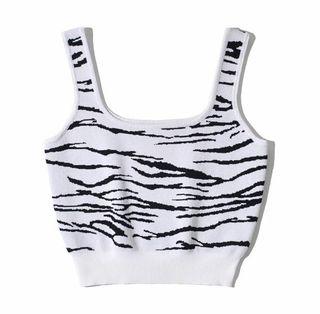 Zebra Print Knitted Vest Crop Top