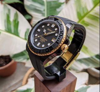Black-Gold V2 Seiko Sub Custom Watch Build Mod, 40mm. Made-to-order only!