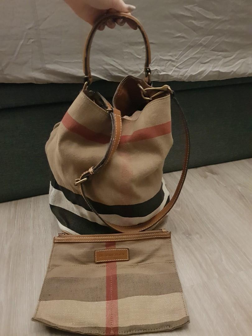 Burberry canvas shop check bucket bag
