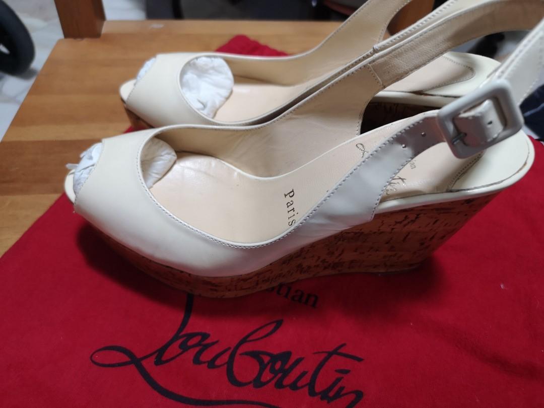 christian louboutin nude wedges