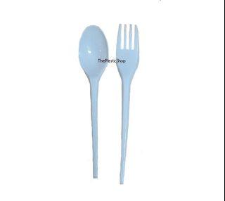 [Ready Stock] Disposable White Plastic Fork / Spoon (7")