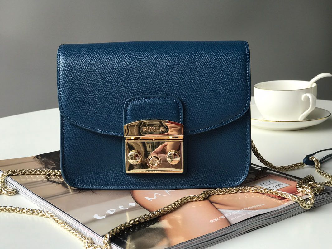 FURLA,Furla Metropolis Mini Navy Blue Leather Crossbody Bag WEAR