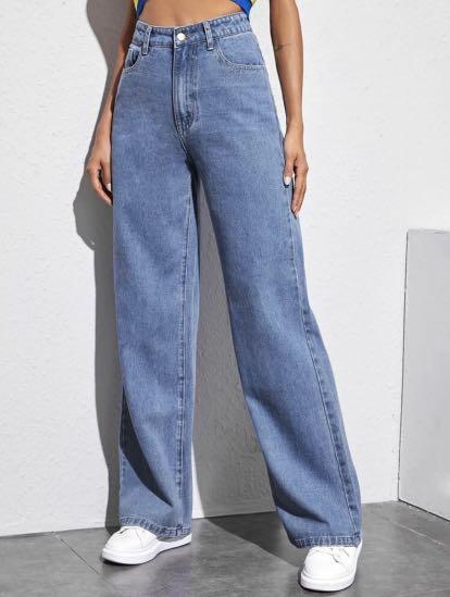 high waisted straight cut wide leg jeans, Women's Fashion, Bottoms, Jeans u0026  Leggings on Carousell