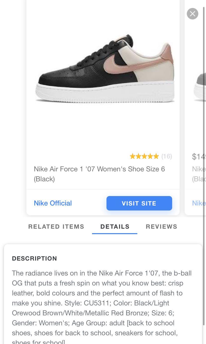 Nike air force 1 black size 6 clearance