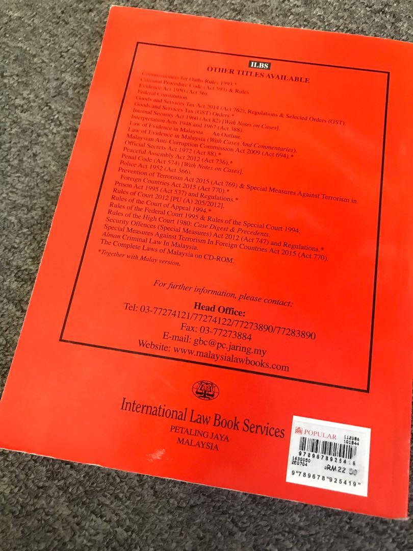 Penal Code (Category: Textbooks) located in Johor Bahru. Submitted by dsylily (Listing ID 1058693374, Image 3). Description: Clean. No marks..