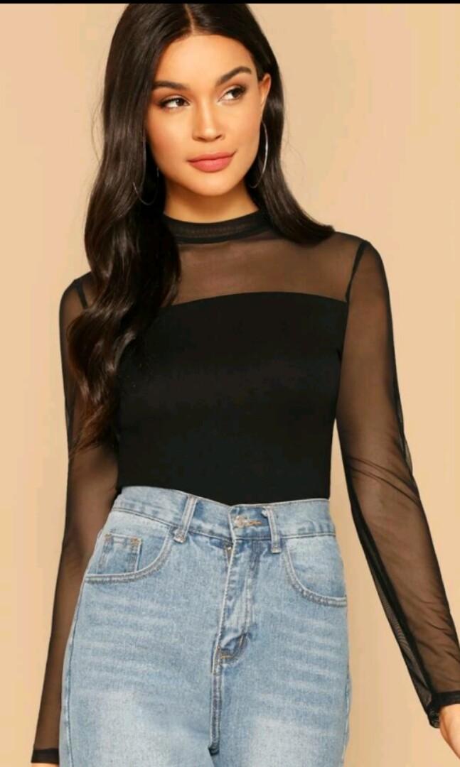 mesh mock neck top