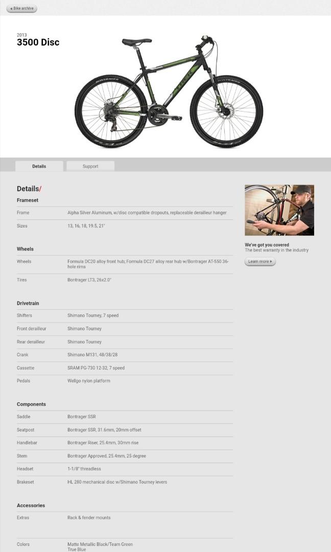 Trek 3500 sales size chart