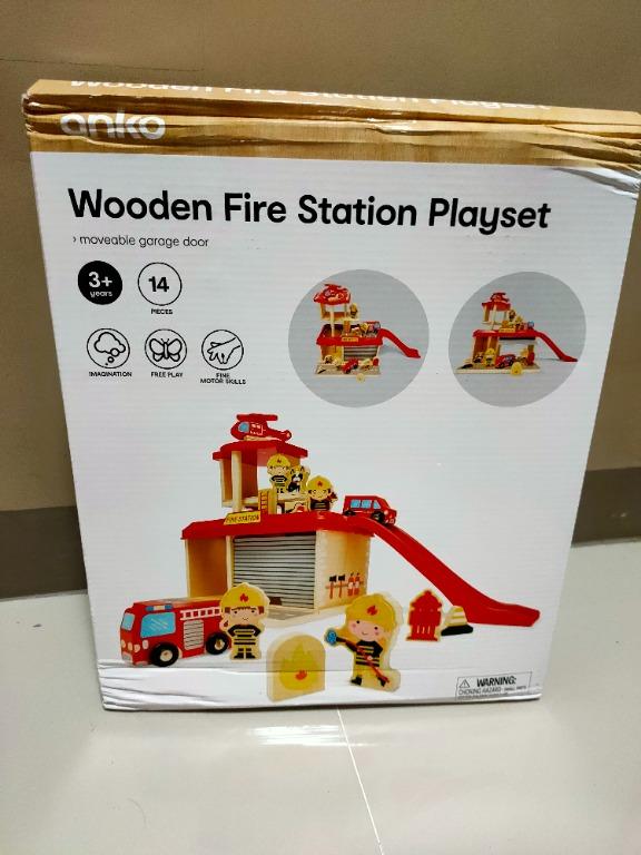anko Wooden Fire Station Playset Hobbies Toys Toys Games on