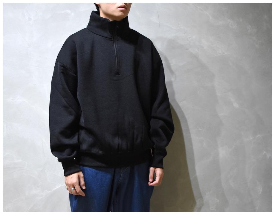 AURALEE 19AW Baggy Polyester Sweat Half Zip P/O (Black), 男裝