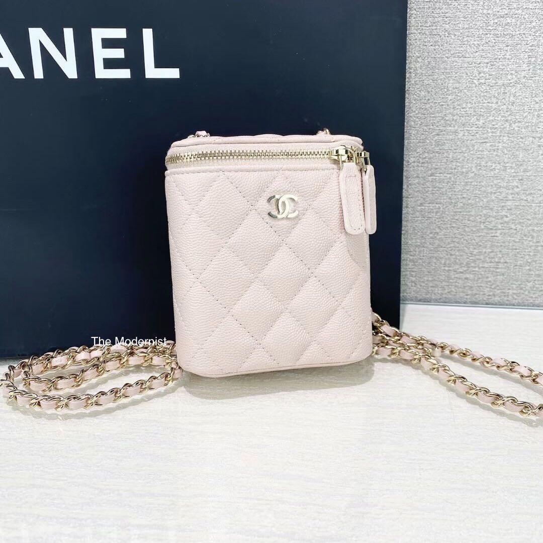 Authentic Chanel Mini Vertical Vanity Case Pale Pink Caviar Leather Silver  Hardware, Luxury, Bags & Wallets on Carousell