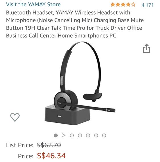 Bluetooth Headset YAMAY Wireless Headset with Microphone Noise Cancelling Mic Charging Base Mute Button 19H Clear Talk Time Pro for Truck Driver Office Business Call Center Home Smartphones PC Audio H...