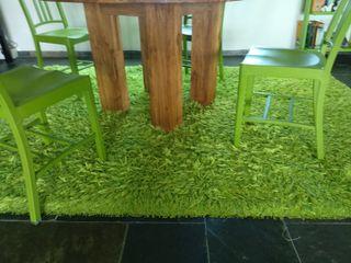 Bright green shag carpet rug