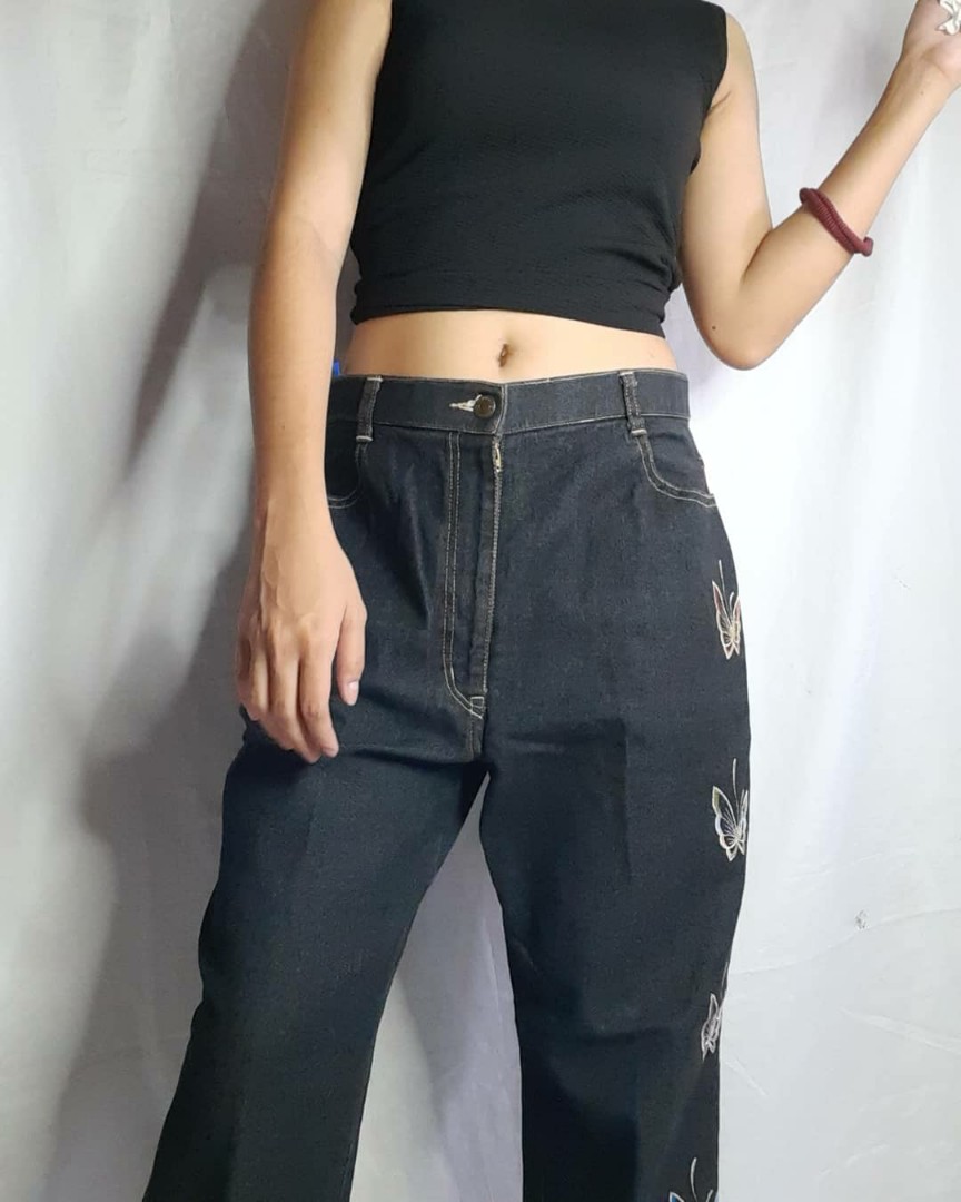 Butterfly Mom Jeans, Women's Fashion, Bottoms, Other Bottoms on Carousell