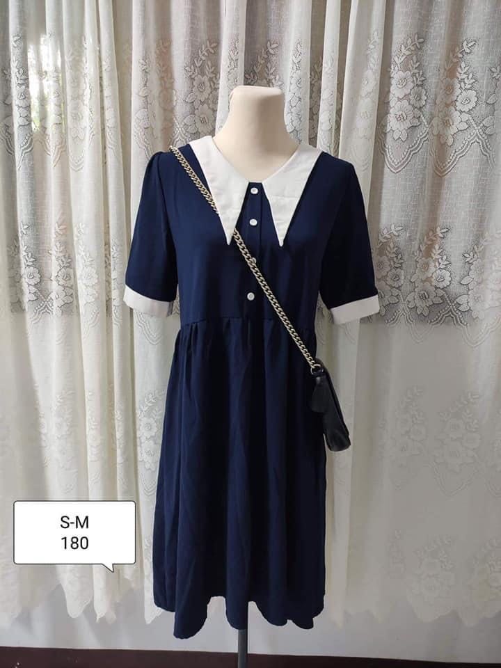 Korean cute navy blue dress