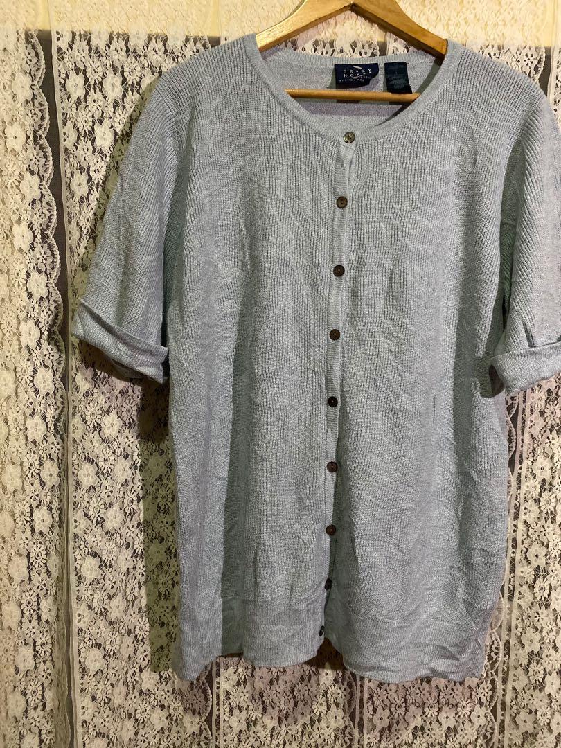 LIZ CLAIBORNE CRAZY HORSE Light blue knit button up cardigan sweater w/  cuffed sleeves, Women's Fashion, Tops, Others Tops on Carousell