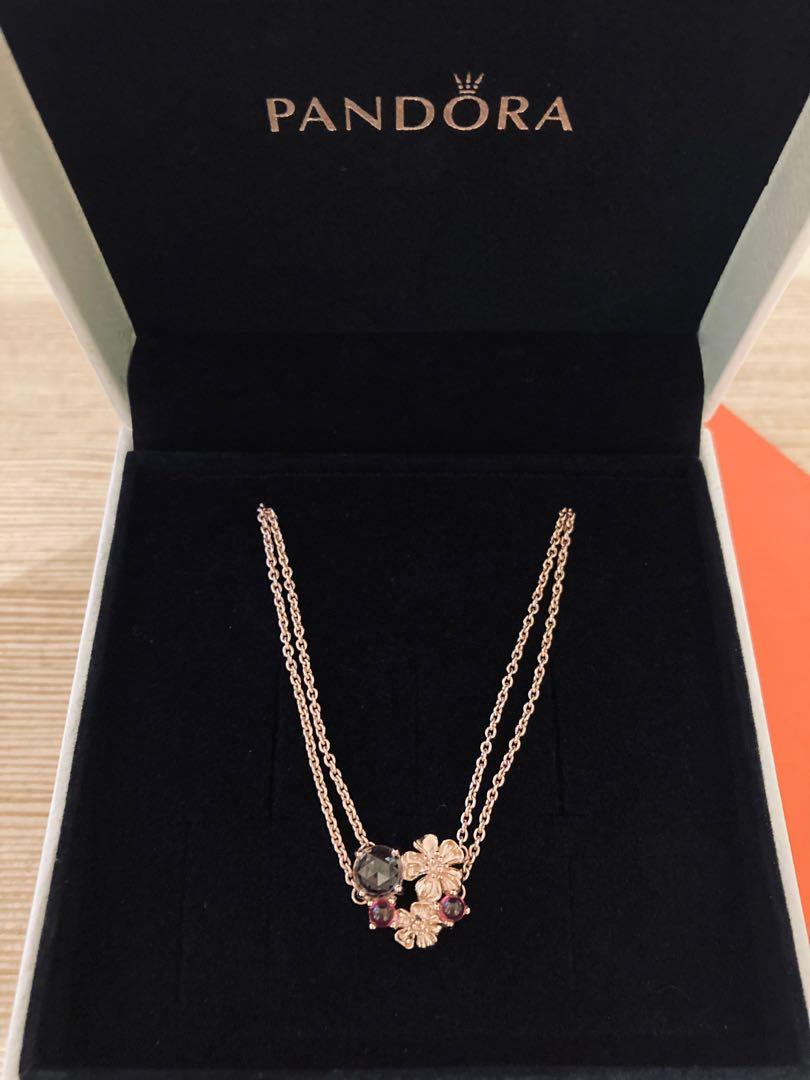 Pink peach blossom flower hotsell double chain necklace