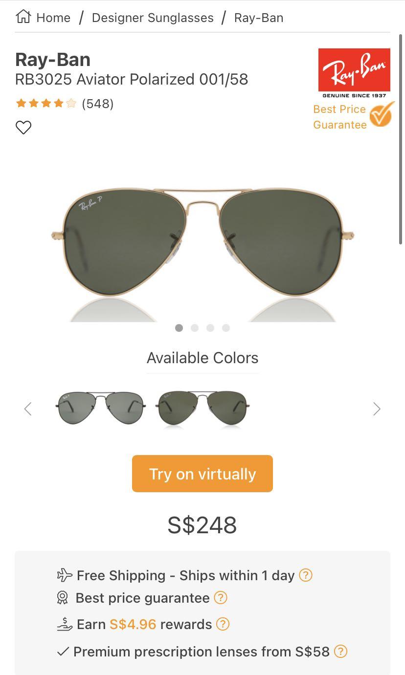 Ray Ban Polarized Sunglasses Rb3025 Women S Fashion Accessories Eyewear Sunglasses On Carousell