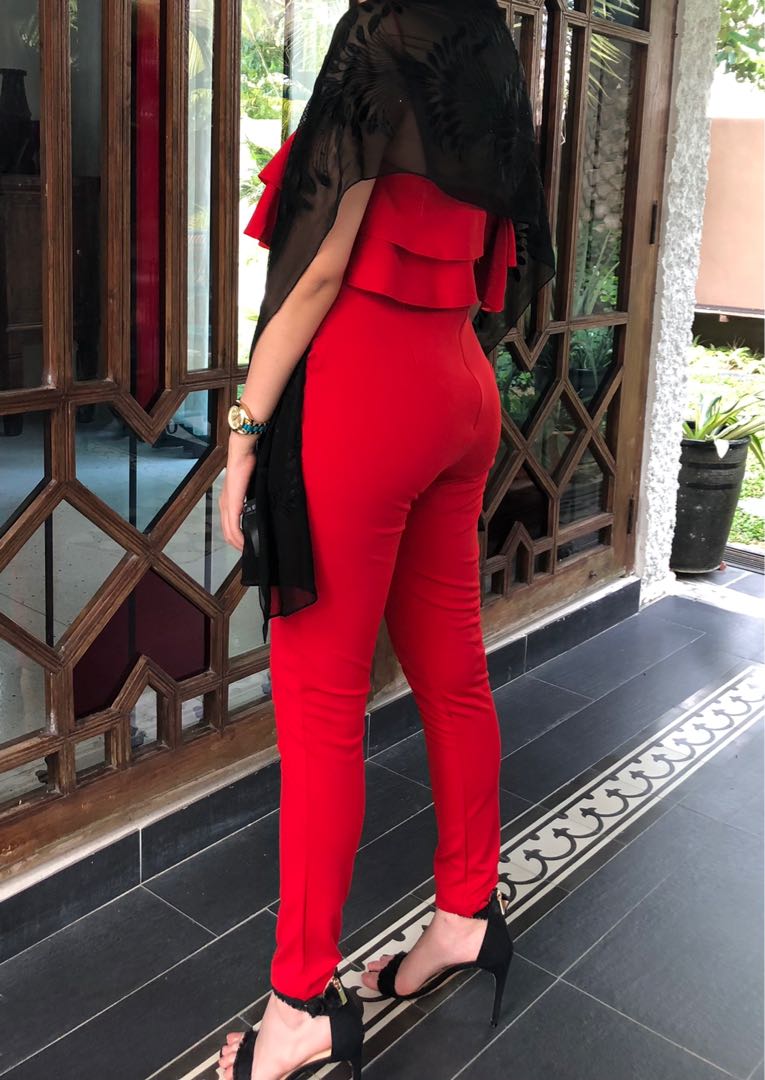 Red shop frill jumpsuit