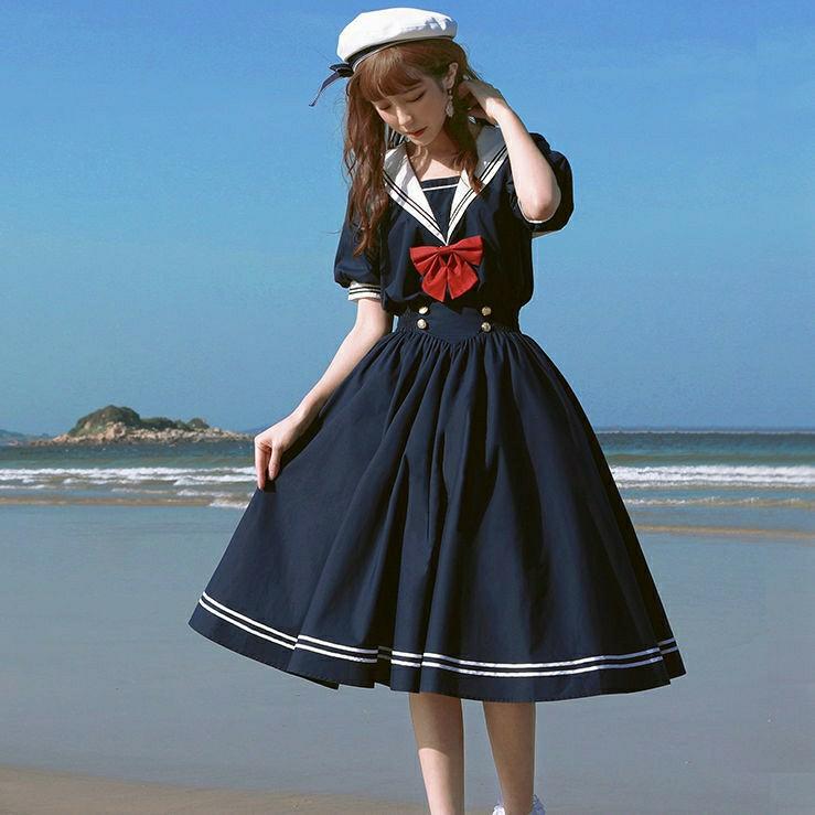 SAILOR FUKU dress in navy blue, Women's Fashion, Tops, Sleeveless on  Carousell