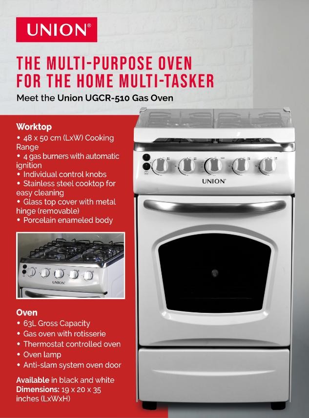 Union gas range oven Ugcr510, Furniture & Home Living, Kitchenware